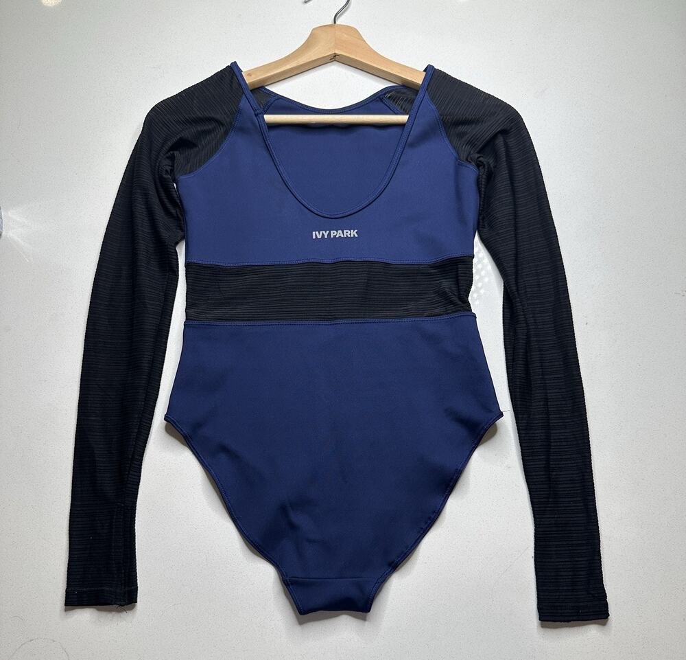 Ivy Park Womens Size S Bodysuit Black Blue Long Sleeve With Logo